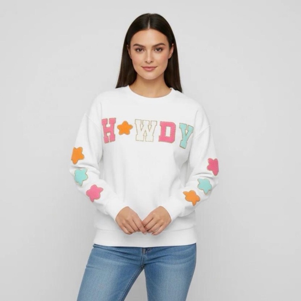 HOWDY Sweatshirt, Western COWGIRL Glitter Patch Pullover